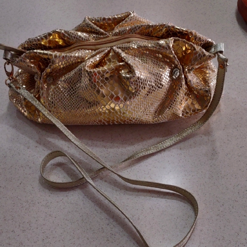 Carlos Falchi Metallic Gold Python Print Shoulder/Clutch Bag Authentic!  Rare!